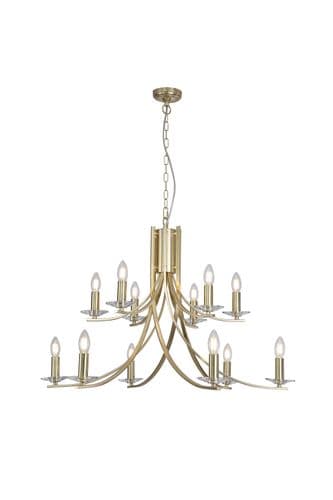 Ascona 12Lt Pendant, Satin Brass Metal & Glass