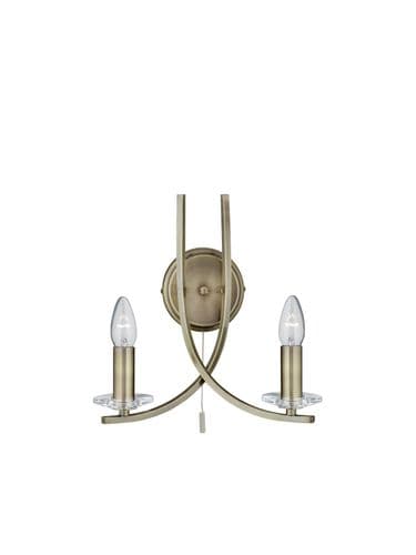 Ascona 2Lt Wall Light - Antique Brass Metal & Glass