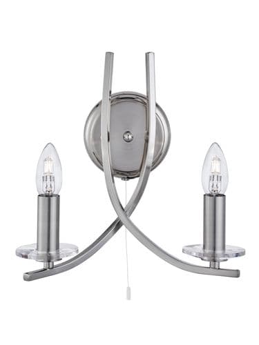 Ascona 2Lt Wall Light - Satin Silver & Clear Glass Sconces