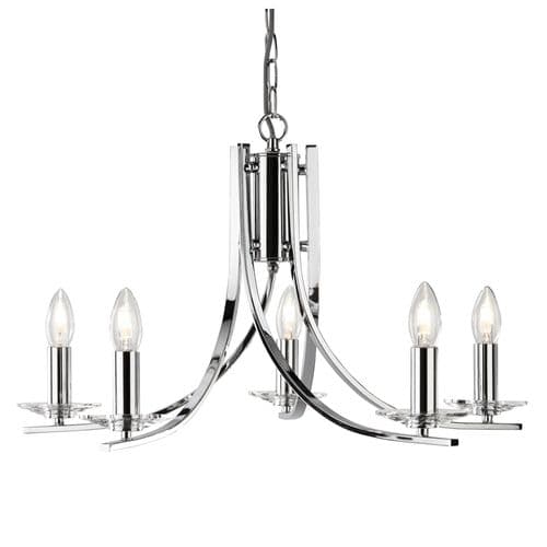 Ascona 5 Light Ceiling, Chrome Twist Frame With Clear Glass Sconces