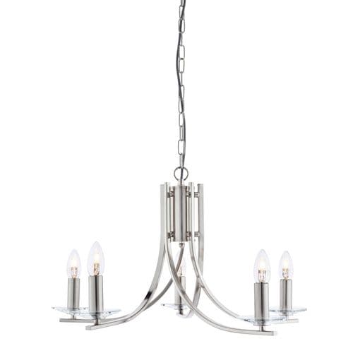Ascona 5 Light Ceiling, Satin Silver Twist Frame, Clear Glass Sconces