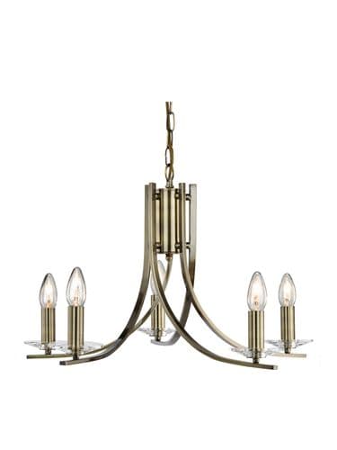 Ascona 5Lt Pendant - Antique Brass Metal & Glass
