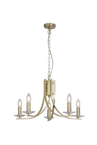 Ascona 5Lt Pendant, Satin Brass Metal & Glass
