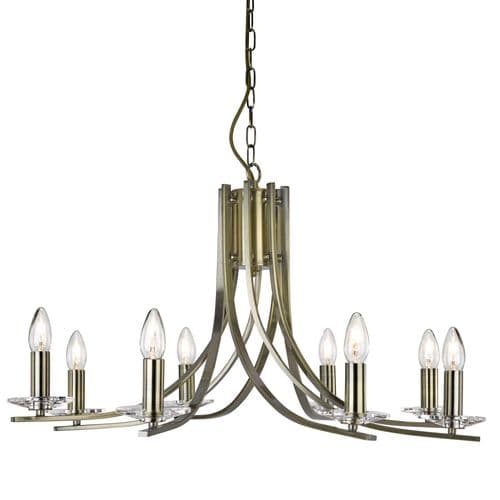 Ascona 8 Light Ceiling, Antique Brass Twist Frame With Clear Glass Sconces