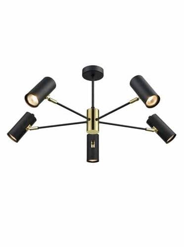 Aspect 5 light Semi Flush Fitting in Black and Gold GSBFL2402-5