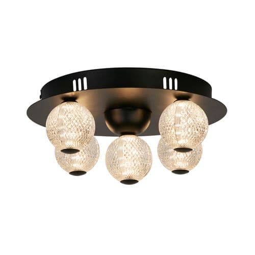 Asteroid LED Flush, Black Metal with Clear Acrylic Balls