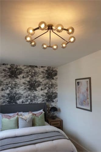 Atmo 10 Light Flush Ceiling Fitting In Black And Satin Nickel Finish With Smoked Glass GSBFL2436-10