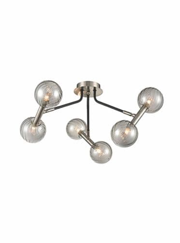 Atmo 6 Light Flush Ceiling Fitting In Black And Satin Nickel Finish With Smoked Glass GSBFL2436-6
