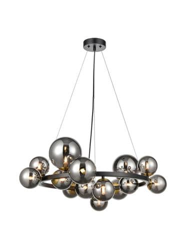 Atmosphere 14 Light Sphere Fitting Matt Black and Smoked Sphere Glasses GSBFL2457-14