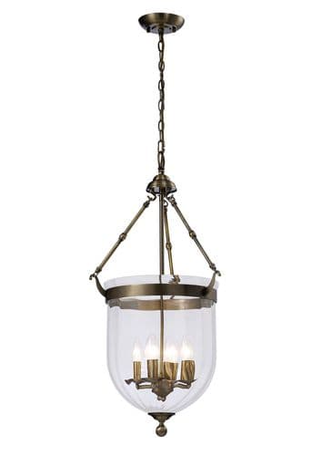 Aubrey 39cm Pendant 4 Light E14 Antique Brass/Glass