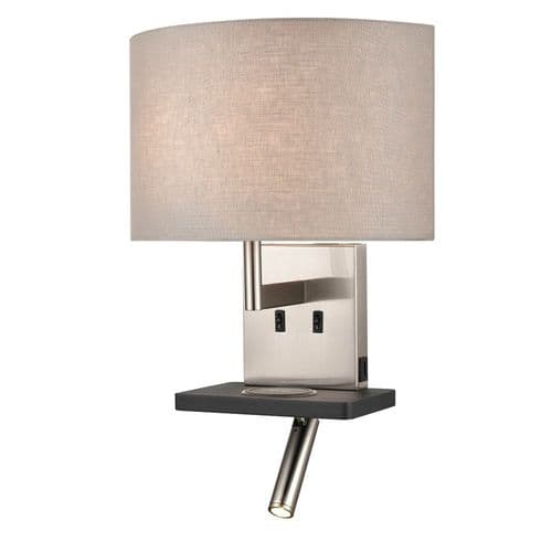 Austen 2 Light Satin Nickel Wall Fitting With USB Port AnD Device Pad With Grey Shade GSBWB123/1185