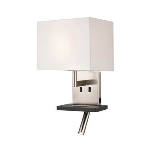 Austen 2 Light Satin Nickel Wall Fitting With USB Port And Device Pad With Off white Shade GSBWB123/1178