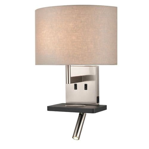 Austen 2 Light Satin Nickel Wall Fitting With USB Port And Device Pad With Taupe Shade GSBWB123/1184