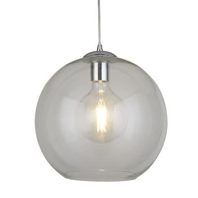 Balls 1 Light Round Pendant 30cm Diameter, Clear Glass, Chrome