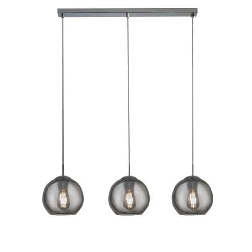 Balls 3 Light Bar Pendant, Chrome With Smoke Glass