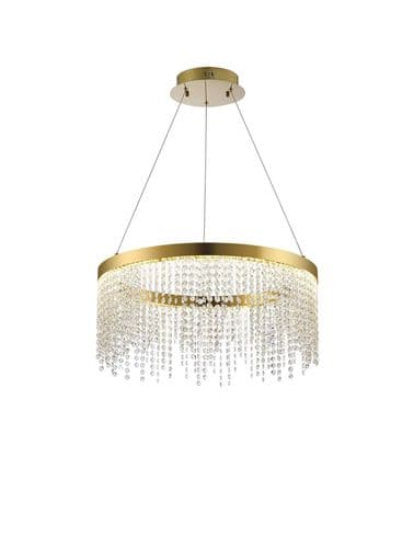 Bano 61.5cm Round Dimmable Pendant 29W LED, 4000K, 3500lm, French Gold / Crystal Chain