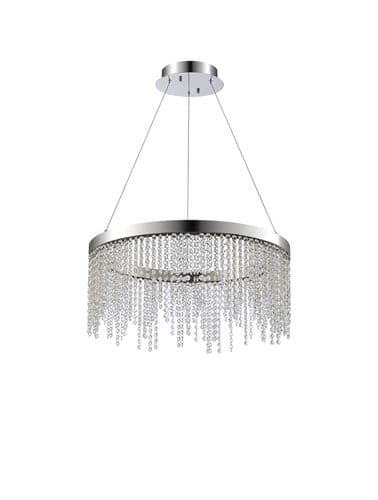 Bano 61.5cm Round Dimmable Pendant 29W LED, 4000K, 3500lm, Polished Chrome / Crystal Chain