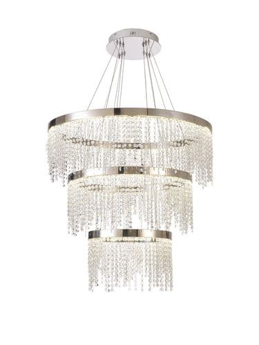 Bano 81.5cm Round 3 Tier Dimmable Pendant 90W LED, 4000K, 11300lm, Polished Chrome / Crystal Chain