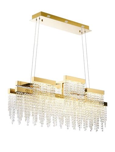 Bano Linear 3 Light Dimmable Pendant 46W LED, 4000K, 3700lm, French Gold / Crystal Chain