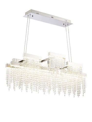 Bano Linear 3 Light Dimmable Pendant 46W LED, 4000K, 3700lm, Polished Chrome / Crystal Chain