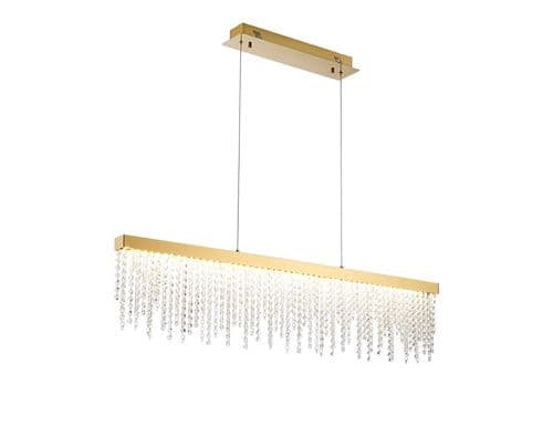 Bano Linear Dimmable Pendant 40W LED, 4000K, 4200lm, French Gold / Crystal Chain