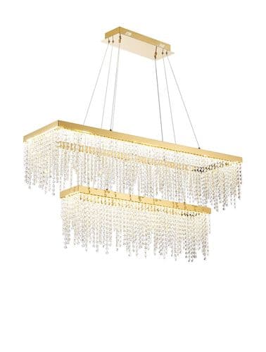 Bano Rectangular 2 Tier Dimmable Pendant 65W LED, 4000K, 5500lm, French Gold / Crystal Chain