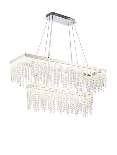 Bano Rectangular 2 Tier Dimmable Pendant 65W LED, 4000K, 5500lm, Polished Chrome / Crystal Chain