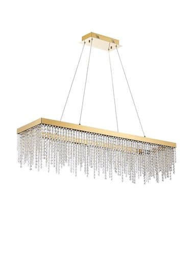 Bano Rectangular Dimmable Pendant 40W LED, 4000K, 4600lm, French Gold / Crystal Chain