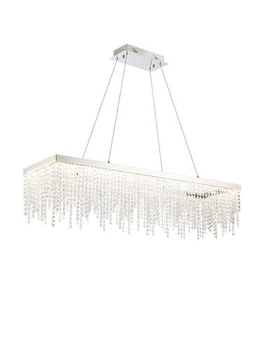 Bano Rectangular Dimmable Pendant 40W LED, 4000K, 4600lm, Polished Chrome / Crystal Chain