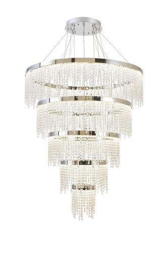 Bano Round 5 Tier Dimmable Pendant 150W LED, 4000K, 17500lm, Polished Chrome / Crystal Chain