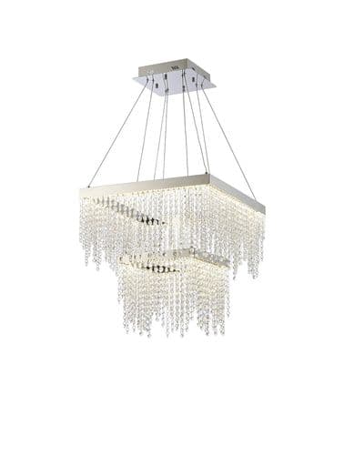 Bano Square 2 Tier Dimmable Pendant 47W LED, 4000K, 5000lm, Polished Chrome / Crystal Chain