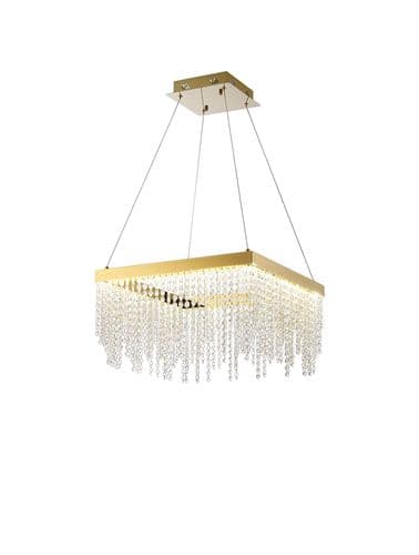 Bano Square Dimmable Pendant 29W LED, 4000K, 3400lm, French Gold / Crystal Chain