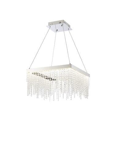 Bano Square Dimmable Pendant 29W LED, 4000K, 3400lm, Polished Chrome / Crystal Chain