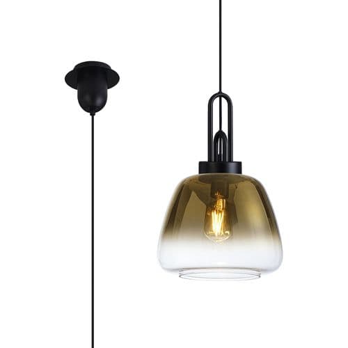 Barcelona 1 Light E27 Pendant With 28cm Trapezium Glass, Matt Black / Brass Gold