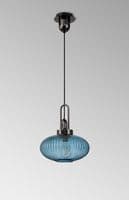 Barcelona 1 Light E27 Pendant With 30cm Oval Sphere Ribbed Glass,Black Chrome/Petrol Blue/Matt Black