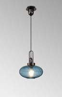 Barcelona 1 Light E27 Pendant With 30cm Oval Sphere Ribbed Glass,Black Chrome/Petrol Blue/Matt Black