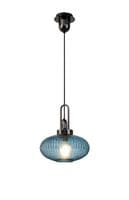 Barcelona 1 Light E27 Pendant With 30cm Oval Sphere Ribbed Glass,Black Chrome/Petrol Blue/Matt Black