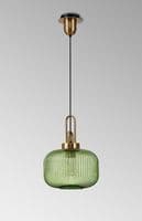 Barcelona 1 Light E27 Pendant With 30cm Pumpkin Ribbed Glass, Brass Gold / Green / Matt Black