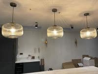 Barcelona 1 Light E27 Pendant With 30cm Pumpkin Ribbed Glass, Brass Gold / Green / Matt Black