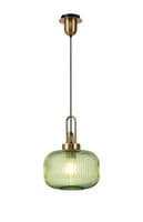 Barcelona 1 Light E27 Pendant With 30cm Pumpkin Ribbed Glass, Brass Gold / Green / Matt Black