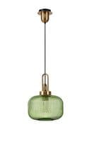 Barcelona 1 Light E27 Pendant With 30cm Pumpkin Ribbed Glass, Brass Gold / Green / Matt Black