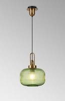 Barcelona 1 Light E27 Pendant With 30cm Pumpkin Ribbed Glass, Brass Gold / Green / Matt Black
