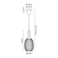 Barcelona 1 Light Pendant E27 With 20cm Almond Ribbed Glass - Multiple Colour