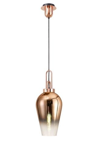 Barcelona 1 Light Pendant E27 With 23cm Pear Glass, Copper/Matt Black/Clear  ELK090819