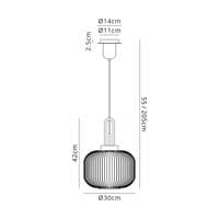 Barcelona 1 Light Pendant E27 With 30cm Pumpkin Shaped Ribbed Glass - Multiple Colour