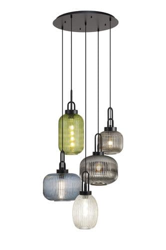 Barcelona 2.5m 5 Light Round With Multiple Shades & Colours, 5 x E27, Matt Black