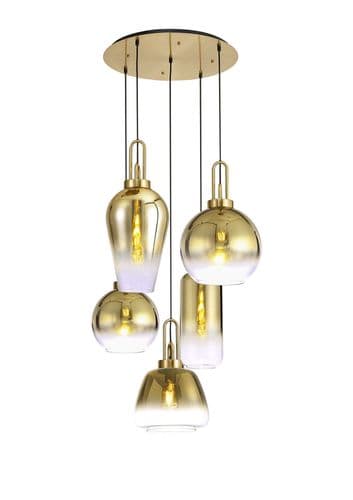 Barcelona 2.5m Round Pendant 5 Light E27 With Various Glasses, Brass Gold / Matt Black