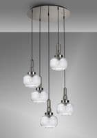 Barcelona 2.5m Round Suspension Kit, 5 x E27, Polished Nickel/Matt Black With 20cm Pumpkin Shaped