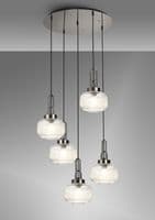 Barcelona 2.5m Round Suspension Kit, 5 x E27, Polished Nickel/Matt Black With 20cm Pumpkin Shaped