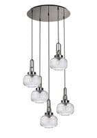 Barcelona 2.5m Round Suspension Kit, 5 x E27, Polished Nickel/Matt Black With 20cm Pumpkin Shaped